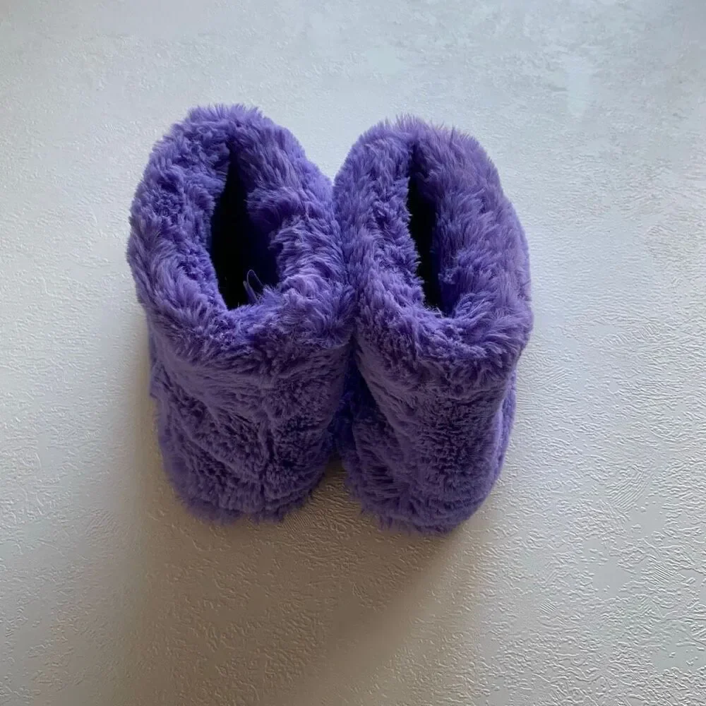 Aerie Purple Faux Fur Bootie Slippers Size S Cozy Plush Winter House Shoes - Picture 3 of 7